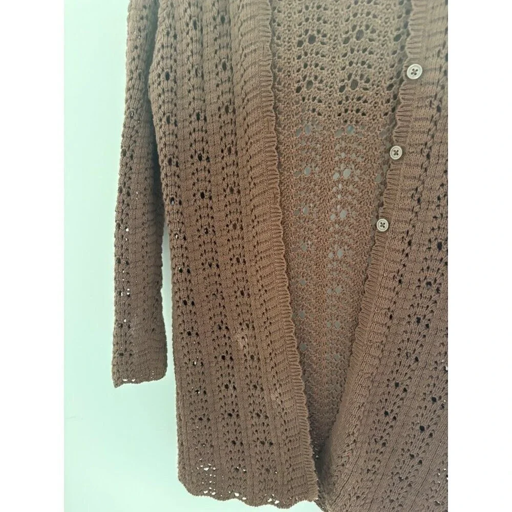 Gap Kids Girls 10 Brown Hooded Crochet Cardigan With‎ Buttons & Long Sleeves